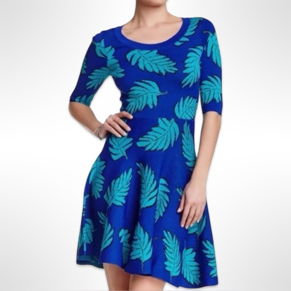 Anthropologie Plenty By Tracy Reese Lisa Fit & Flare Sweater Dress Size XS Turq